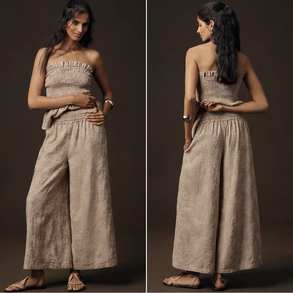 Anthropologie Pants - Anthropologie The Somerset Jacquard Pull-On Wide Leg Pants XL Tall NWT Neutral